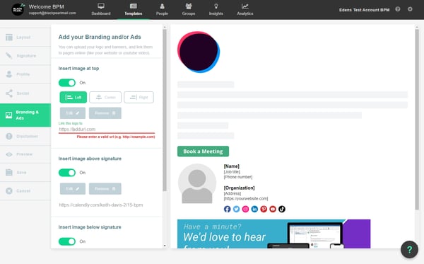 Add any URL you would like the image to hyperlink to in the 'Link this logo to' section