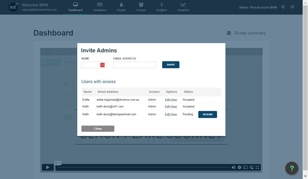 Now you can re-invite the user by adding his 'Name and Email address' and hit the Share button.