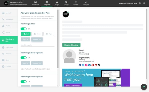 If you want to replace the image at the top of your template, click on Remove