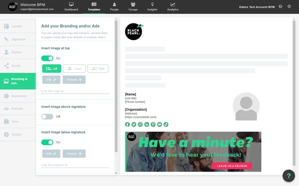 Click on Insert image above signature